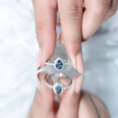 5X7mm Pear Shape London Blue Topaz Teardrop Engagement Ring with Moissanite Halo