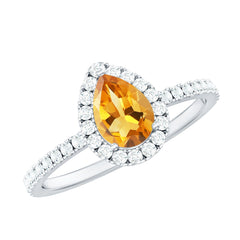 Classic Citrine Teardrop Engagement Ring with Diamond Halo