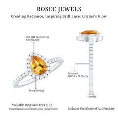 Classic Citrine Teardrop Engagement Ring with Diamond Halo