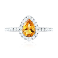 Classic Citrine Teardrop Engagement Ring with Diamond Halo