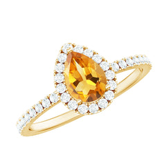 Classic Citrine Teardrop Engagement Ring with Diamond Halo