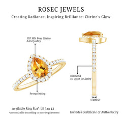 Classic Citrine Teardrop Engagement Ring with Diamond Halo