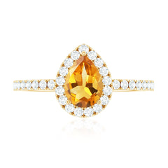 Classic Citrine Teardrop Engagement Ring with Diamond Halo