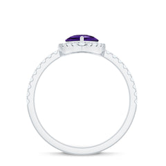 Natural Amethyst Teardrop Engagement Ring with Diamond Halo