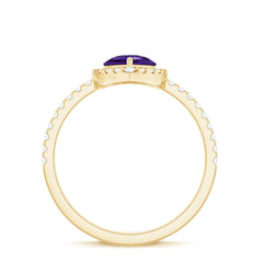 Natural Amethyst Teardrop Engagement Ring with Diamond Halo