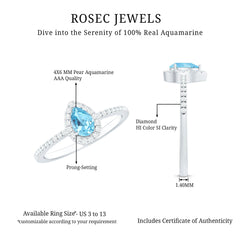 Natural Aquamarine Teardrop Engagement Ring with Diamond Halo