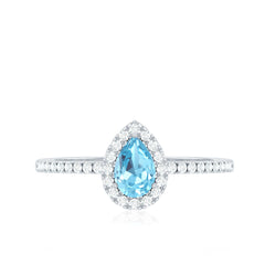 Natural Aquamarine Teardrop Engagement Ring with Diamond Halo