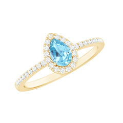 Natural Aquamarine Teardrop Engagement Ring with Diamond Halo