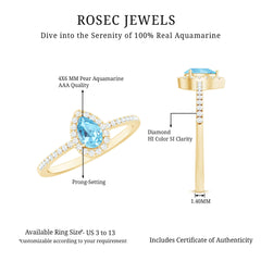 Natural Aquamarine Teardrop Engagement Ring with Diamond Halo