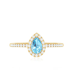 Natural Aquamarine Teardrop Engagement Ring with Diamond Halo