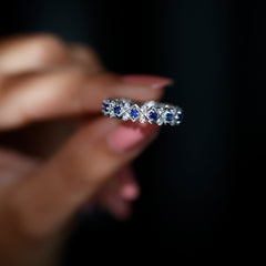 Created Blue Sapphire and Diamond Full Eternity Band Ring