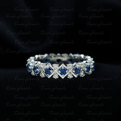 Created Blue Sapphire and Diamond Full Eternity Band Ring