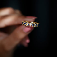 Created Blue Sapphire and Diamond Full Eternity Band Ring