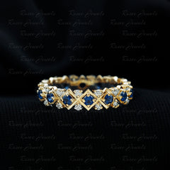 Created Blue Sapphire and Diamond Full Eternity Band Ring