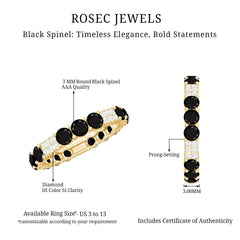 Real Black Spinel Diamond Eternity Ring for Anniversary