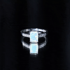 Genuine 6X8mm Ethiopian Opal Emerald Cut Engagement Ring with Diamond