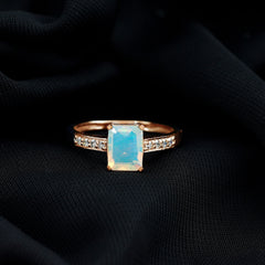 Genuine 6X8mm Ethiopian Opal Emerald Cut Engagement Ring with Diamond