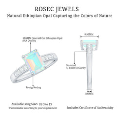 Genuine 6X8mm Ethiopian Opal Emerald Cut Engagement Ring with Diamond