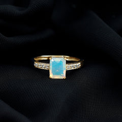 Genuine 6X8mm Ethiopian Opal Emerald Cut Engagement Ring with Diamond