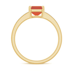 Emerald Cut Real Fire Opal Solitaire Engagement Ring with Diamond