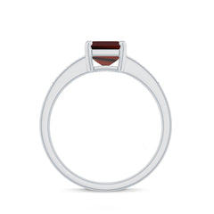 Certified Natural 6X8mm Garnet Emerald Cut Engagement Ring with Diamond