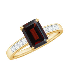 Certified Natural 6X8mm Garnet Emerald Cut Engagement Ring with Diamond