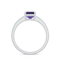 Octagon Cut Amethyst Solitaire Engagement Ring with Diamond Side Stones