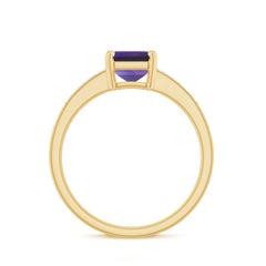 Octagon Cut Amethyst Solitaire Engagement Ring with Diamond Side Stones