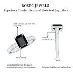 6X8mm Emerald Cut Black Onyx Engagement Ring with Diamond