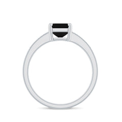 6X8mm Emerald Cut Black Onyx Engagement Ring with Diamond