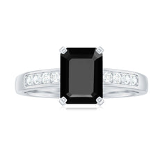 6X8mm Emerald Cut Black Onyx Engagement Ring with Diamond