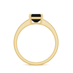 6X8mm Emerald Cut Black Onyx Engagement Ring with Diamond