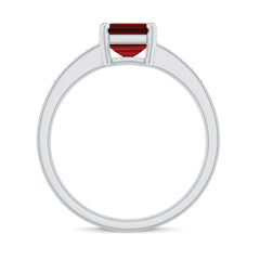 Lab Grown Ruby Emerald Cut Engagement Ring with Real Diamond