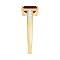 Lab Grown Ruby Emerald Cut Engagement Ring with Real Diamond