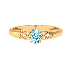 Natural 6X8mm Aquamarine Oval Engagement Ring with Diamond
