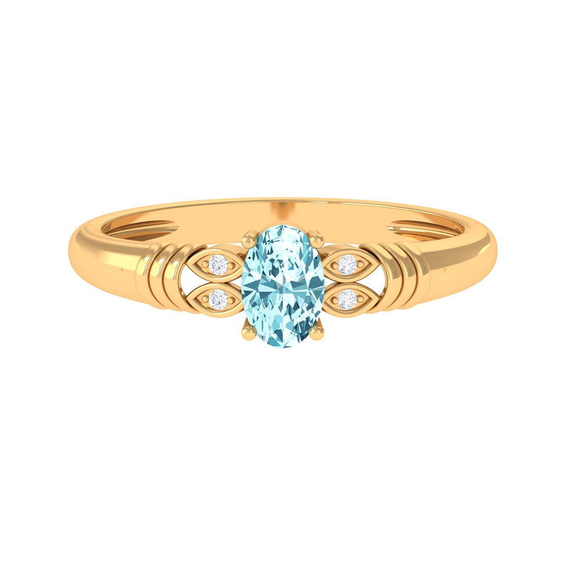 Natural 6X8mm Aquamarine Oval Engagement Ring with Diamond