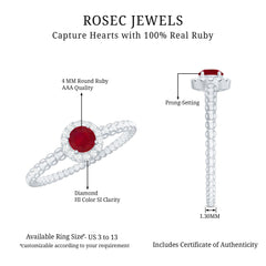 Natural Ruby Diamond Promise Ring with Bubble Shank