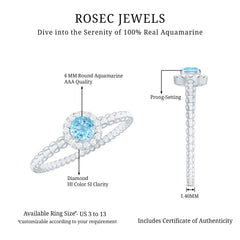 Natural Aquamarine Diamond Promise Ring with Bubble Shank