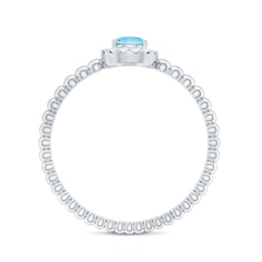 Natural Aquamarine Diamond Promise Ring with Bubble Shank