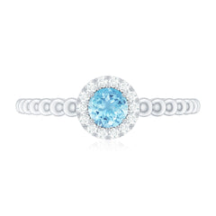 Natural Aquamarine Diamond Promise Ring with Bubble Shank