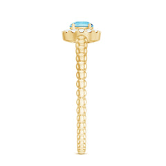 Natural Aquamarine Diamond Promise Ring with Bubble Shank