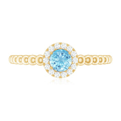 Natural Aquamarine Diamond Promise Ring with Bubble Shank