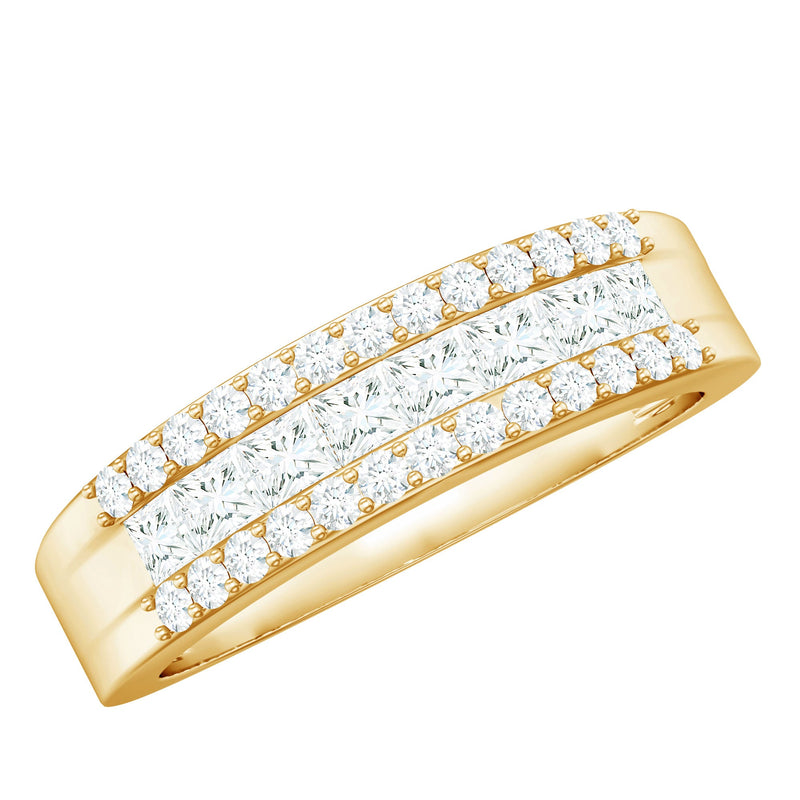 Certified Moissanite 3 Row Wedding Band for Men