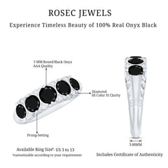 Vintage Inspired Black Onyx 5 Stone Anniversary Ring with Certificate