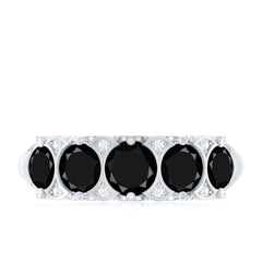 Vintage Inspired Black Onyx 5 Stone Anniversary Ring with Certificate
