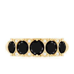 Vintage Inspired Black Onyx 5 Stone Anniversary Ring with Certificate
