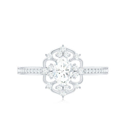 Vintage Inspired Moissanite Flower Engagement Ring