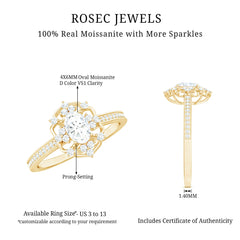 Vintage Inspired Moissanite Flower Engagement Ring
