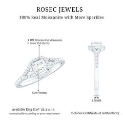 Princess Cut Moissanite Halo Engagement Ring with Split Shank