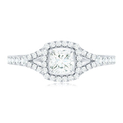 Princess Cut Moissanite Halo Engagement Ring with Split Shank